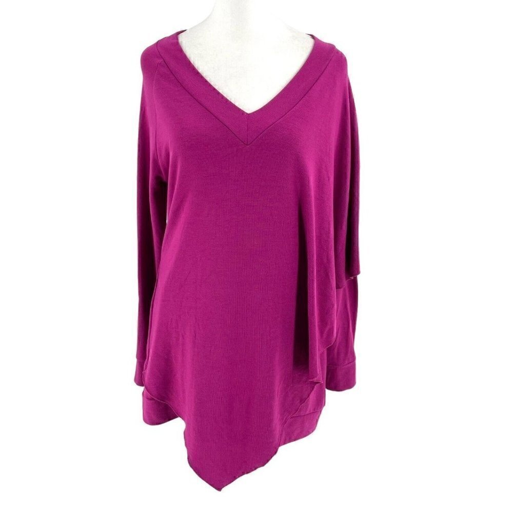 Soft Surroundings Cape-Overlay Soft V-Neck Long Sleeve Tunic Top Purple size XS
